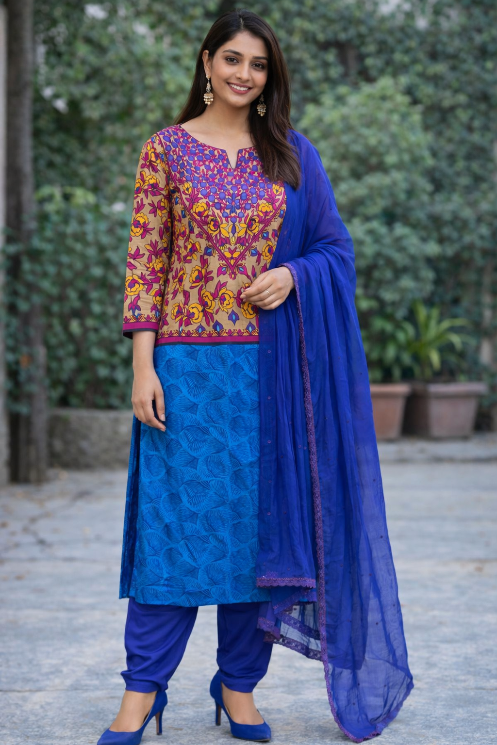 Blue cotton salwar kameez Dupatta Plus chest 48