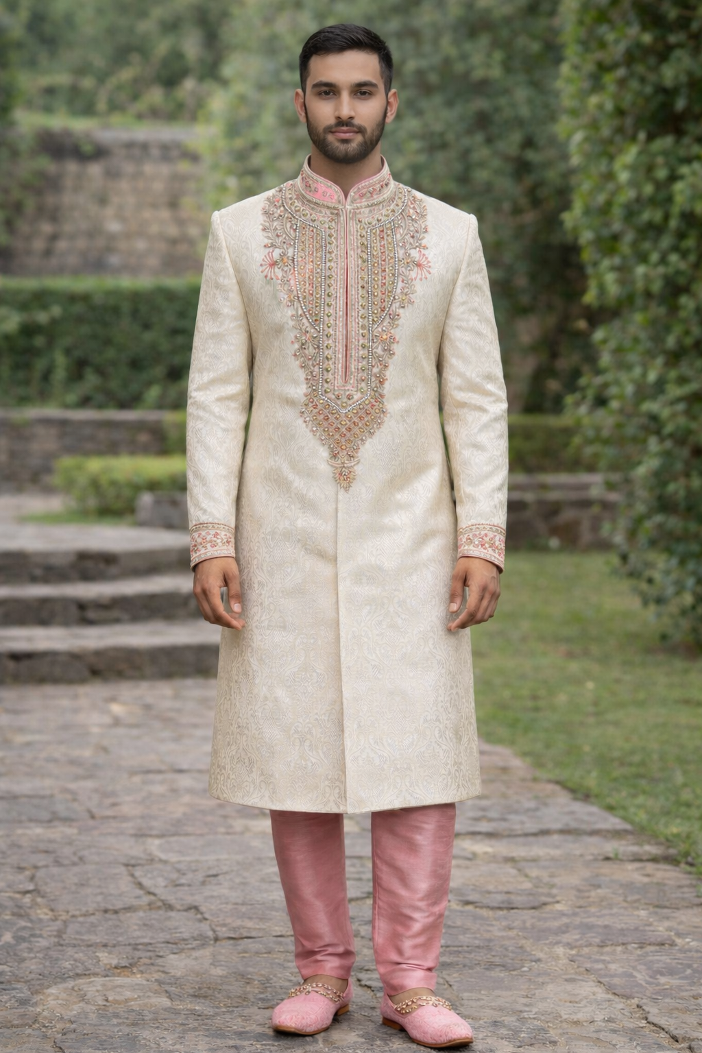 White Designer Men sherwani set size small