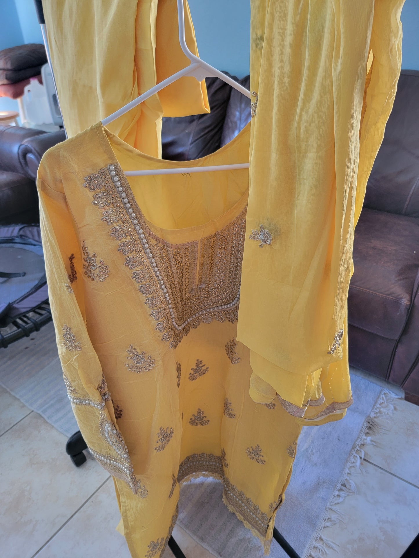 Yellow Cotton silk Salwar kameez Dress plus Chest Size 48 Indian Wedding Party wear