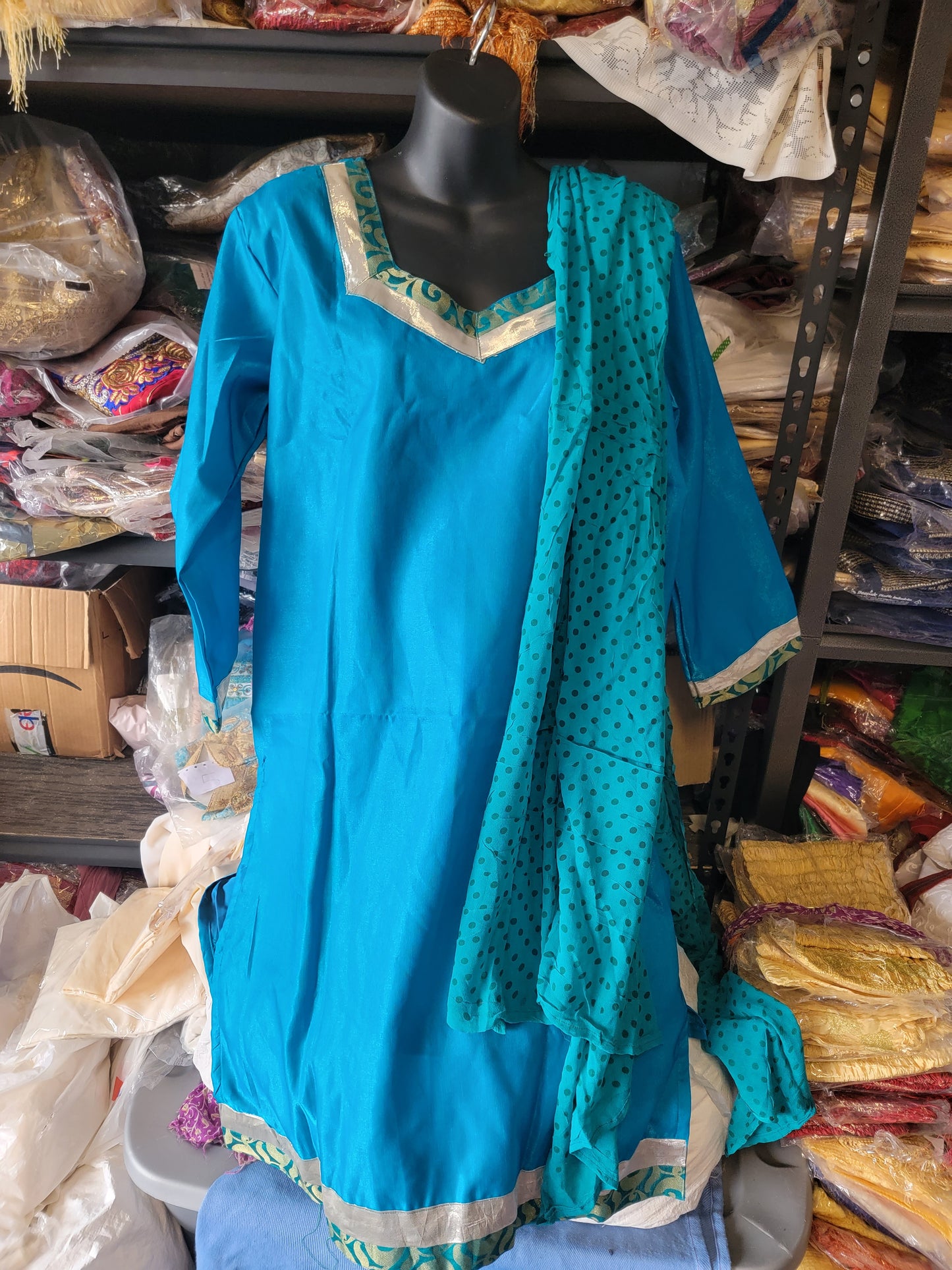 Blue Cotton silk Salwar kameez plus Chest Size 48 Indian Wedding Party wear