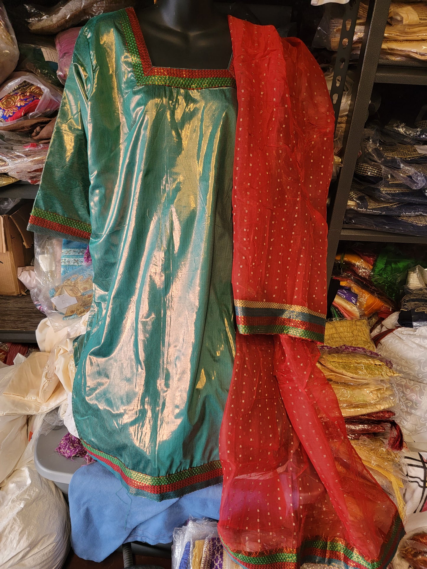 Green Shimmer Dress Salwar kameez Dress Plus Chest Size 48