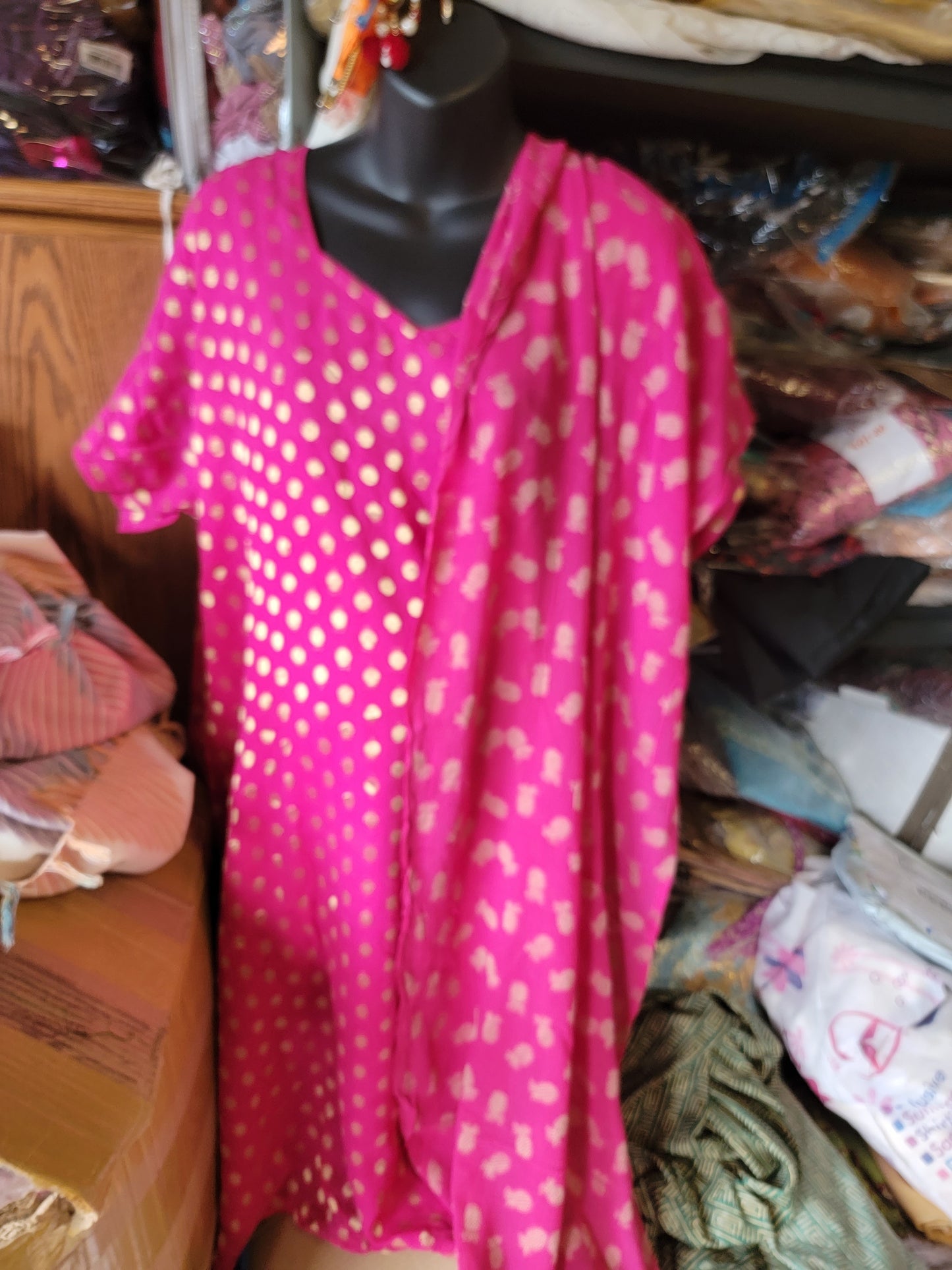 Hot Pink Polka Dot Dress Salwar kameez Dress Plus Chest Size 48