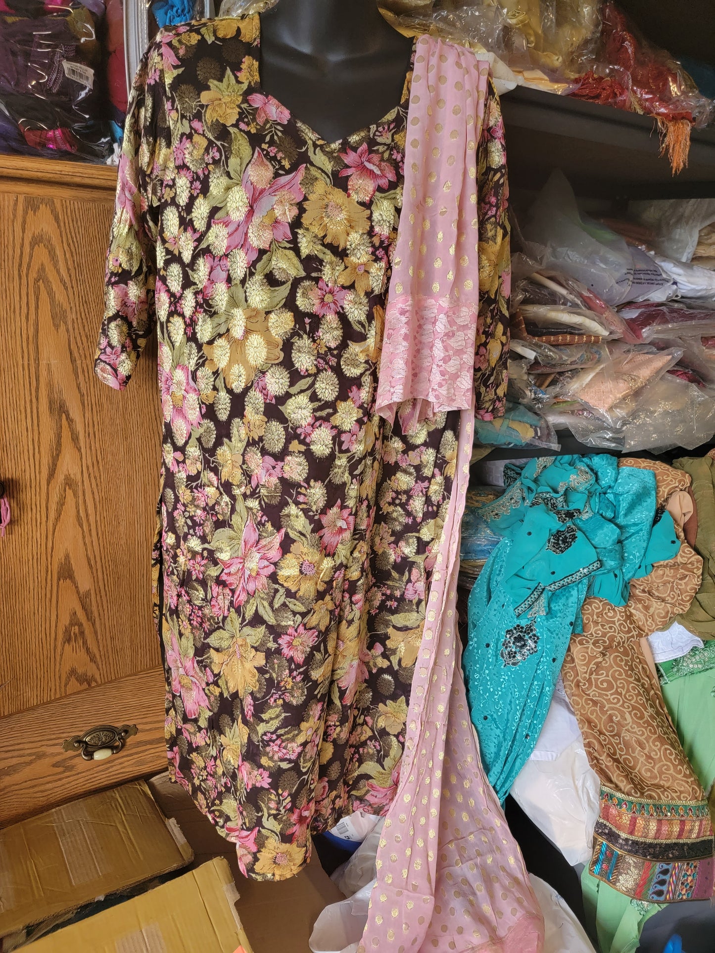 Black Floral Print Dress Salwar kameez Dress Plus Chest Size 48