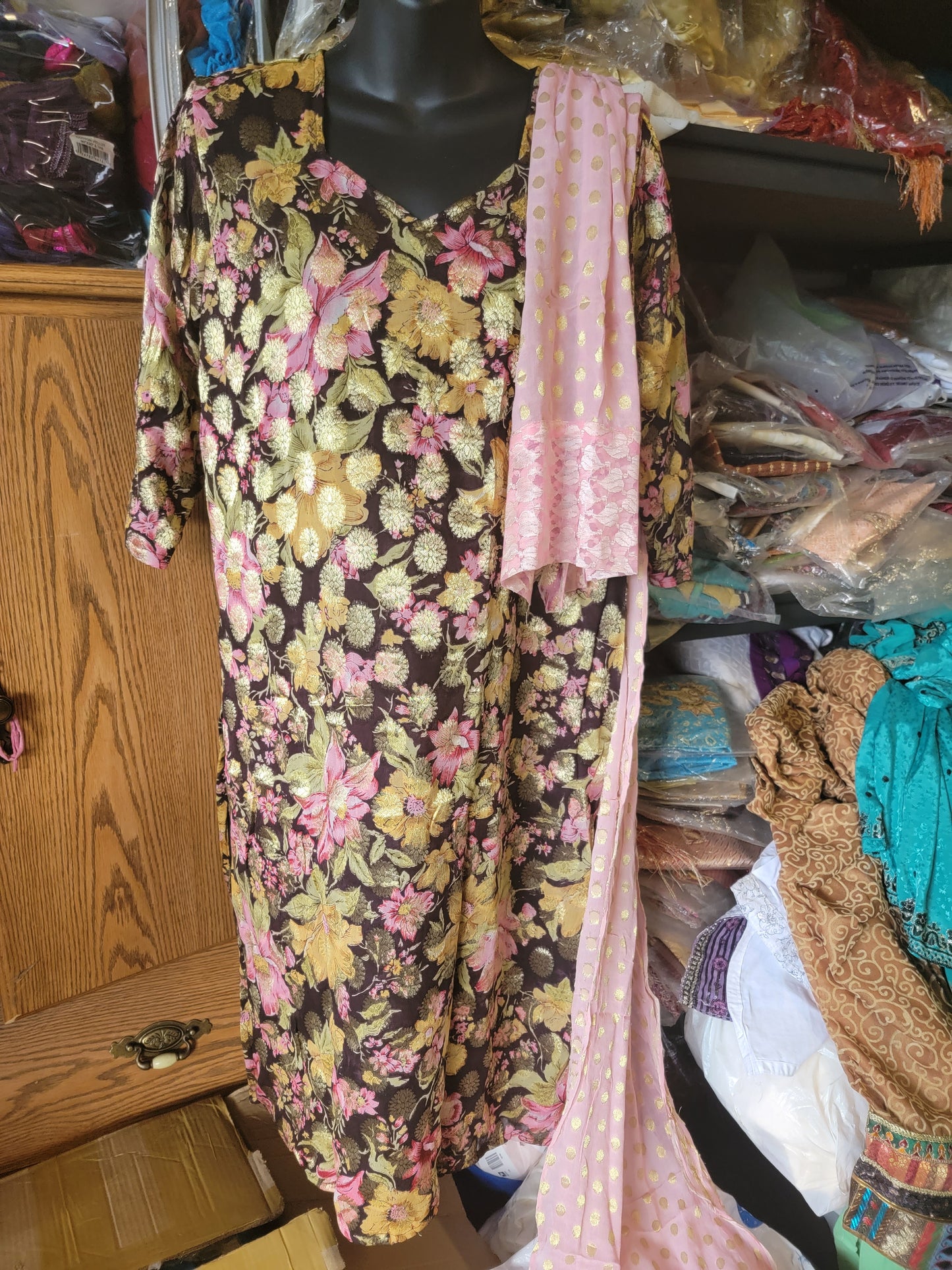 Black Floral Print Dress Salwar kameez Dress Plus Chest Size 48