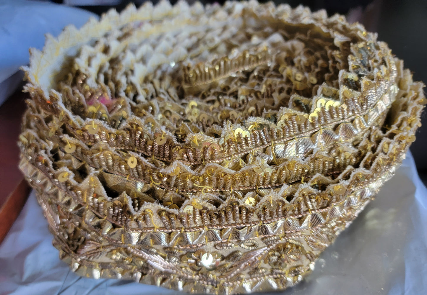 2 meter gold Beaded Embroidered Lace Trim Art Craft Stitching fabric Doll Clothes Ornament Projects