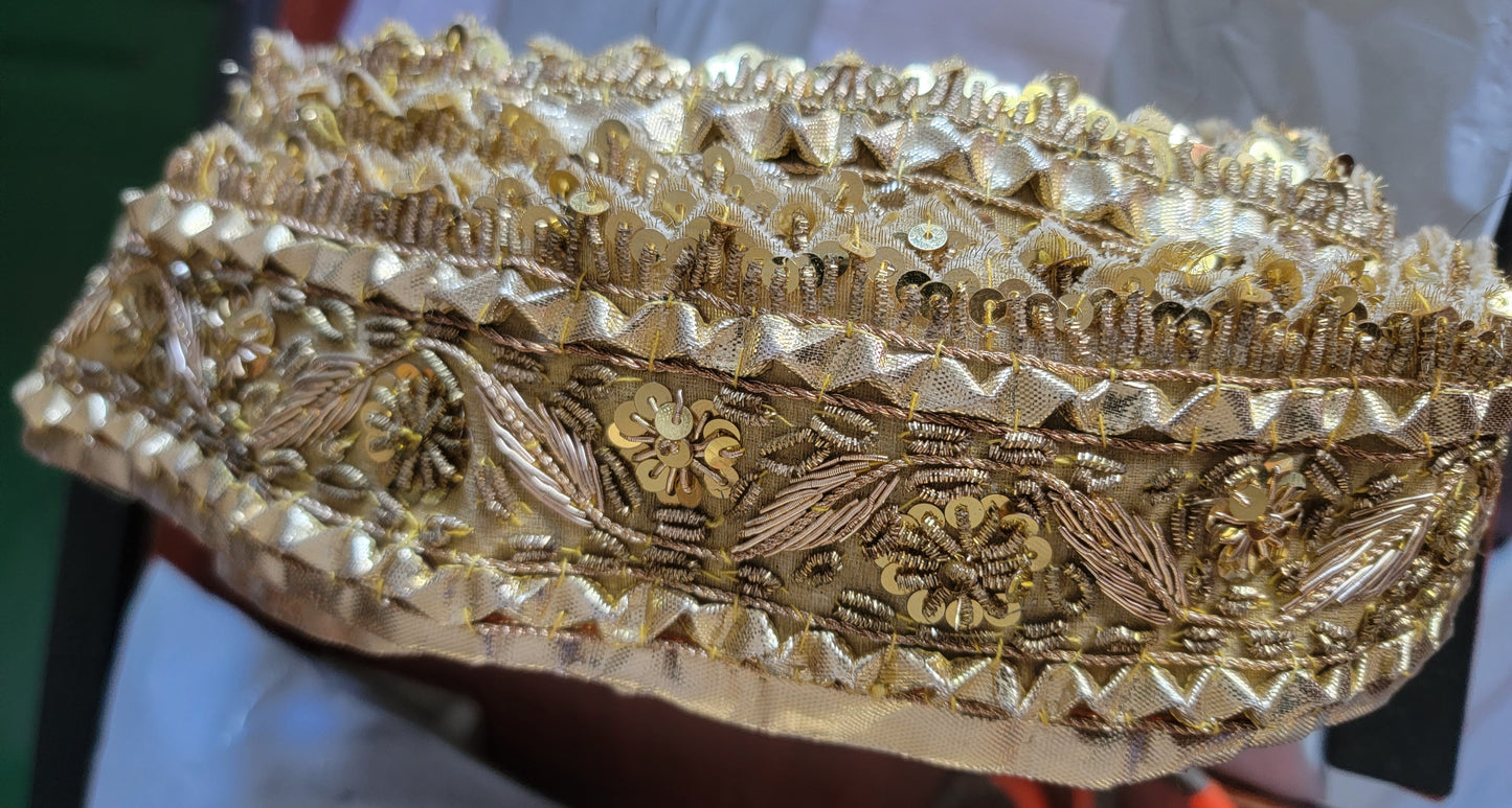 2 meter gold Beaded Embroidered Lace Trim Art Craft Stitching fabric Doll Clothes Ornament Projects