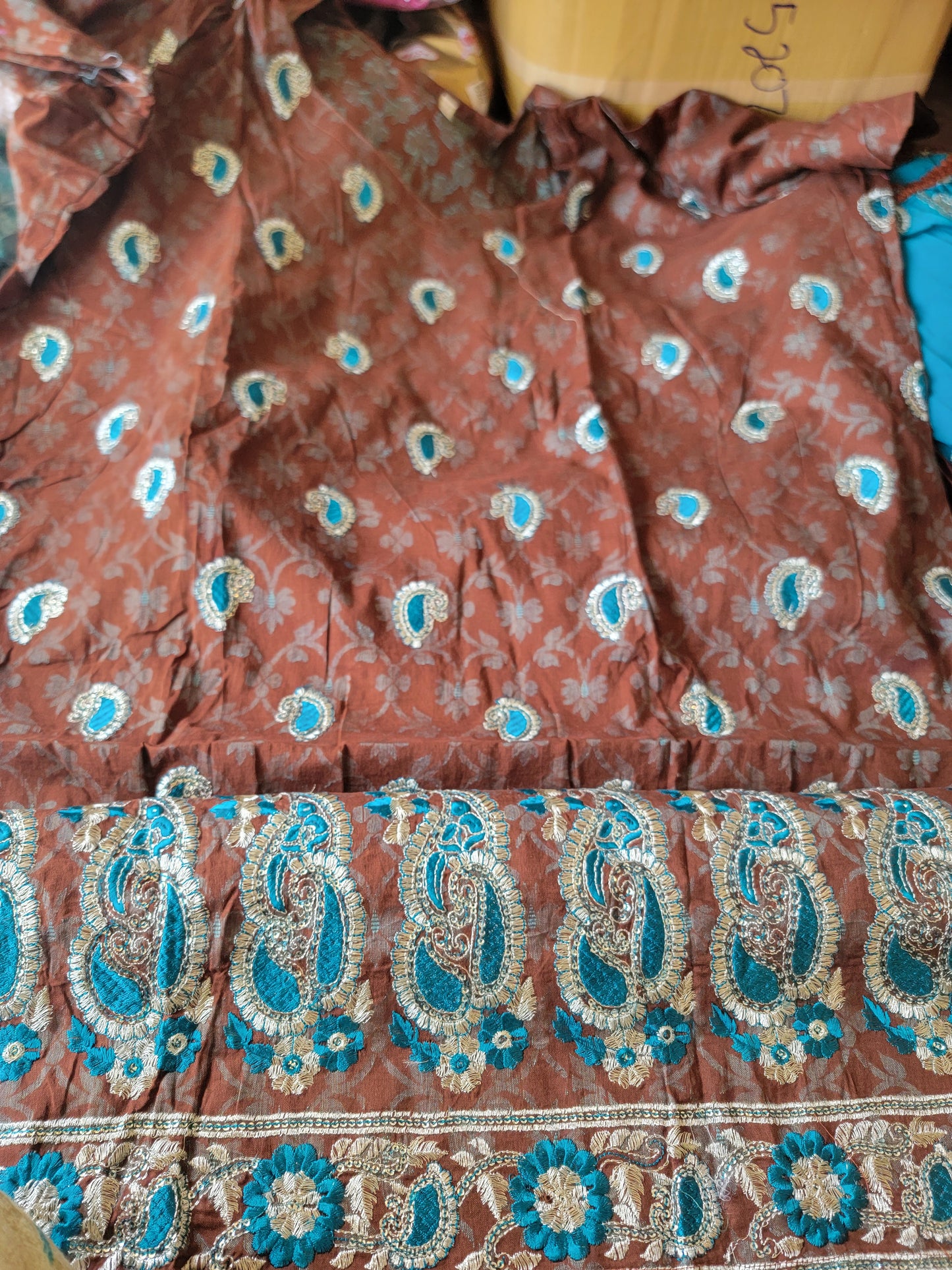 Brown Cotton Embroidered Salwar kameez plus Chest Size 56