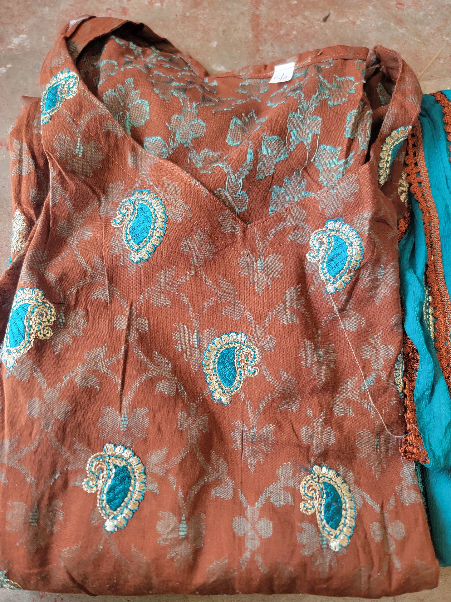 Brown Cotton Embroidered Salwar kameez plus Chest Size 56