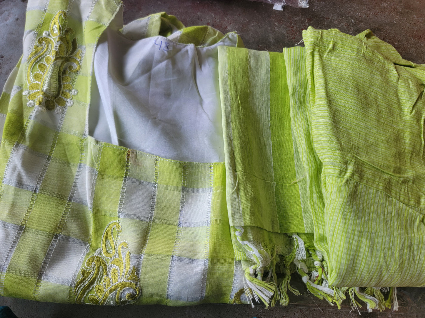 Green Embroidered Cotton Salwar kameez plus Chest Size 48