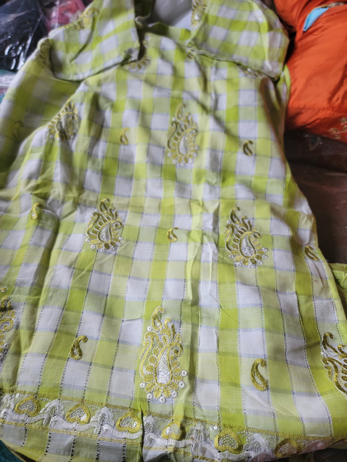 Green Embroidered Cotton Salwar kameez plus Chest Size 48