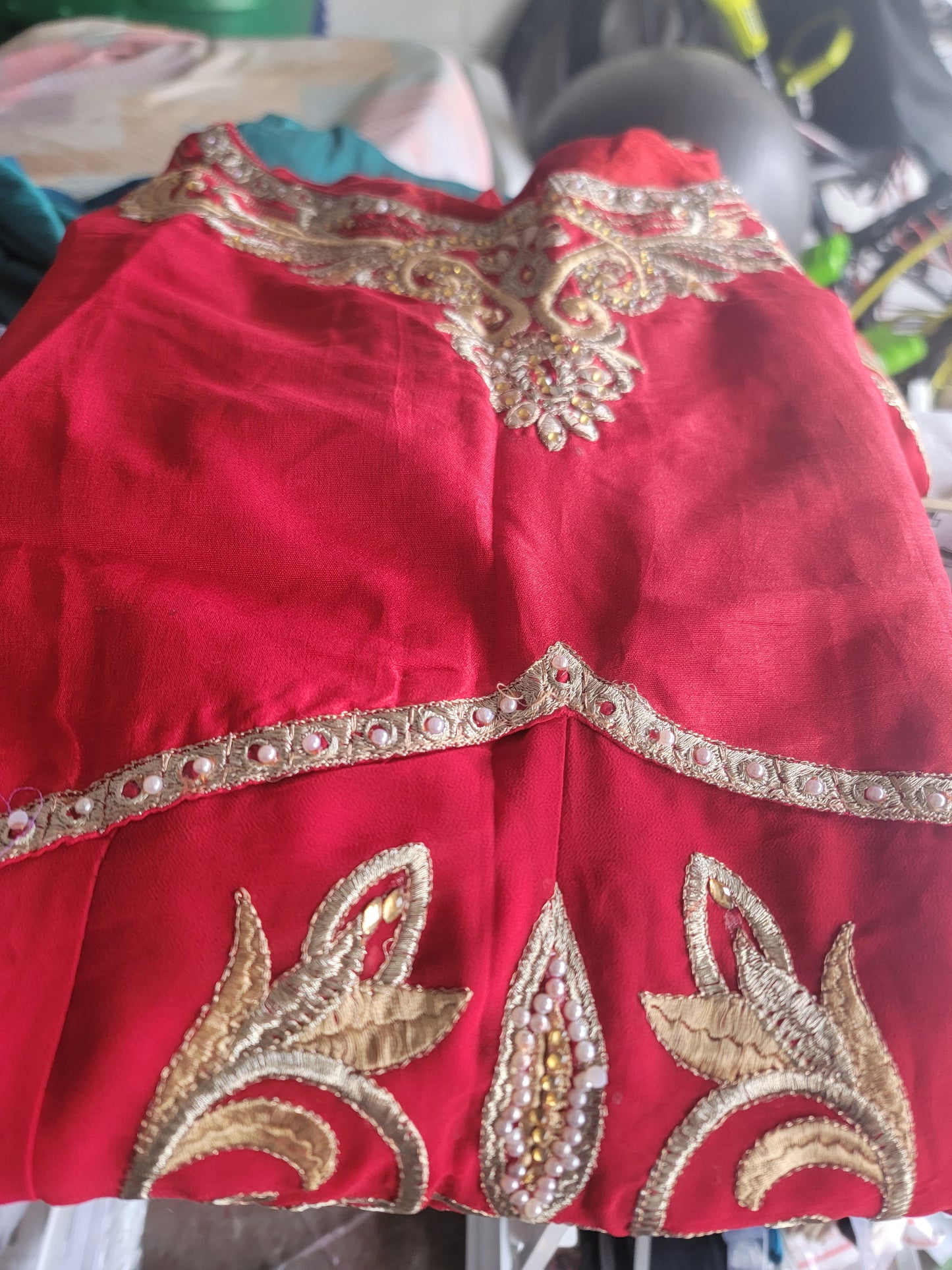 Red Embroidered Long Kurta Top Dress Salwar kameez  plus Chest Size 50 wedding party wear