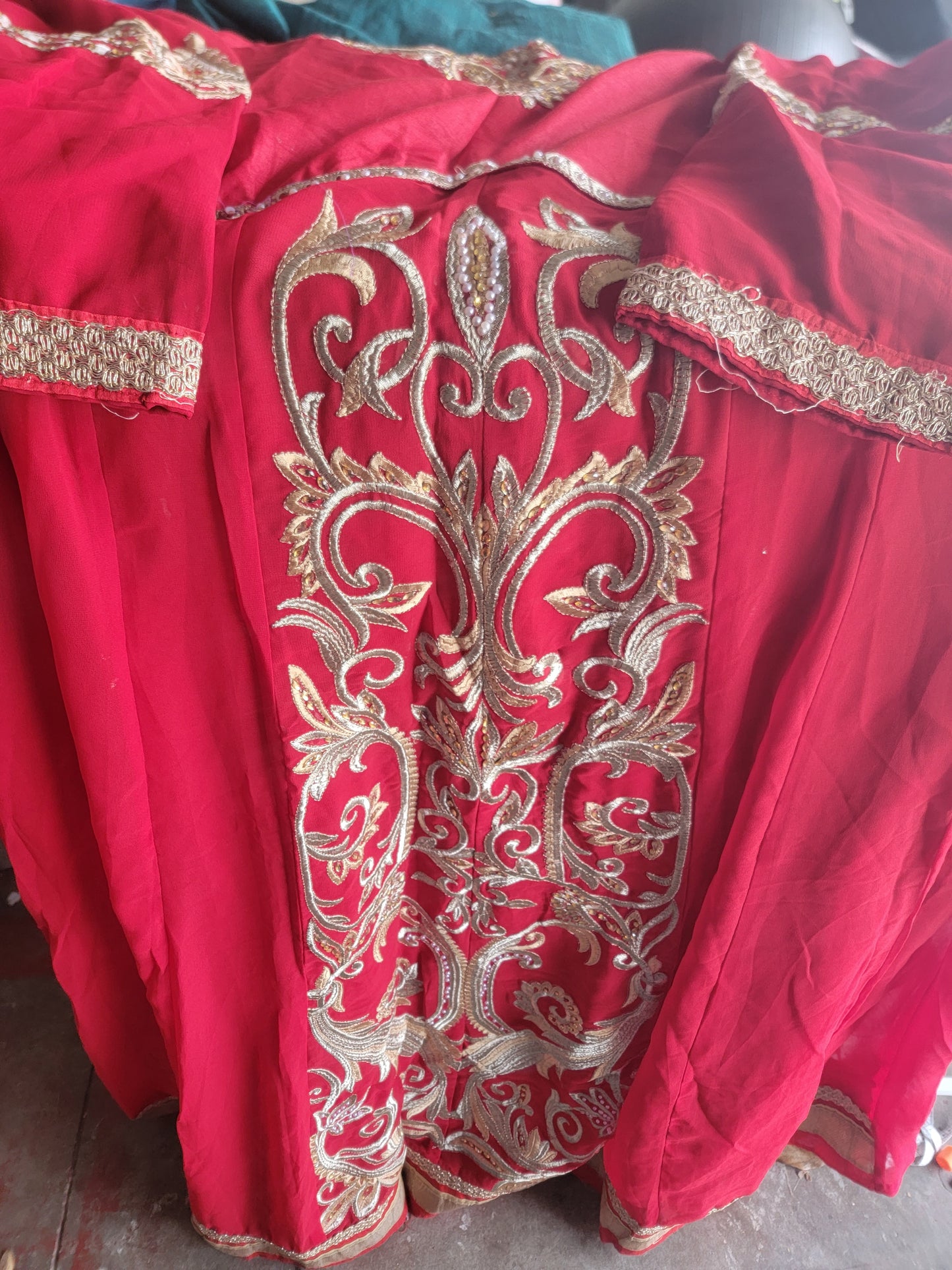 Red Embroidered Long Kurta Top Dress Salwar kameez plus Chest Size 50 wedding party wear