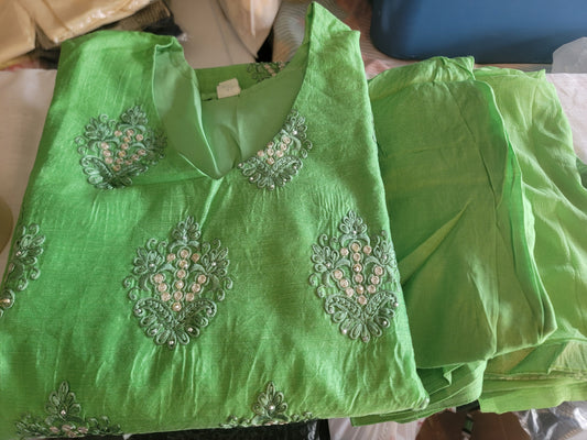 Green Cotton Embroidered Salwar kameez  plus Chest 52