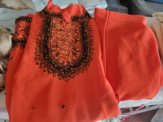 Orange Kurta Long Top With Free Matching Dupatta Shawl and pants size 36