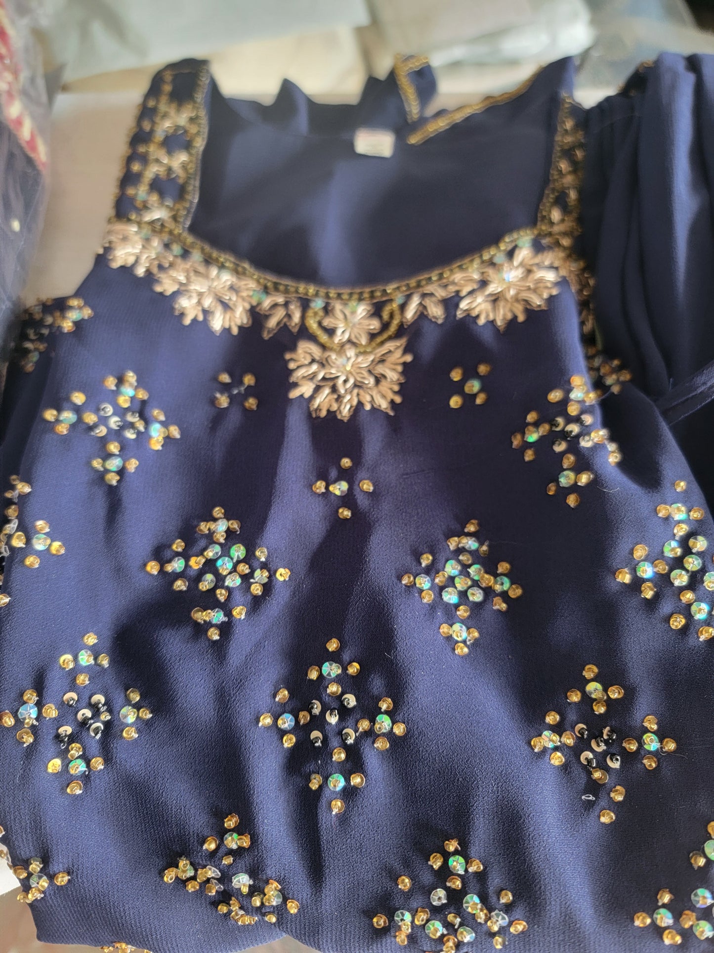 Blue Kurta Long Top With Free Matching Dupatta Shawl and pants size 36