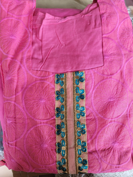 Pink  Cotton Embroidered Salwar kameez  plus Chest 52