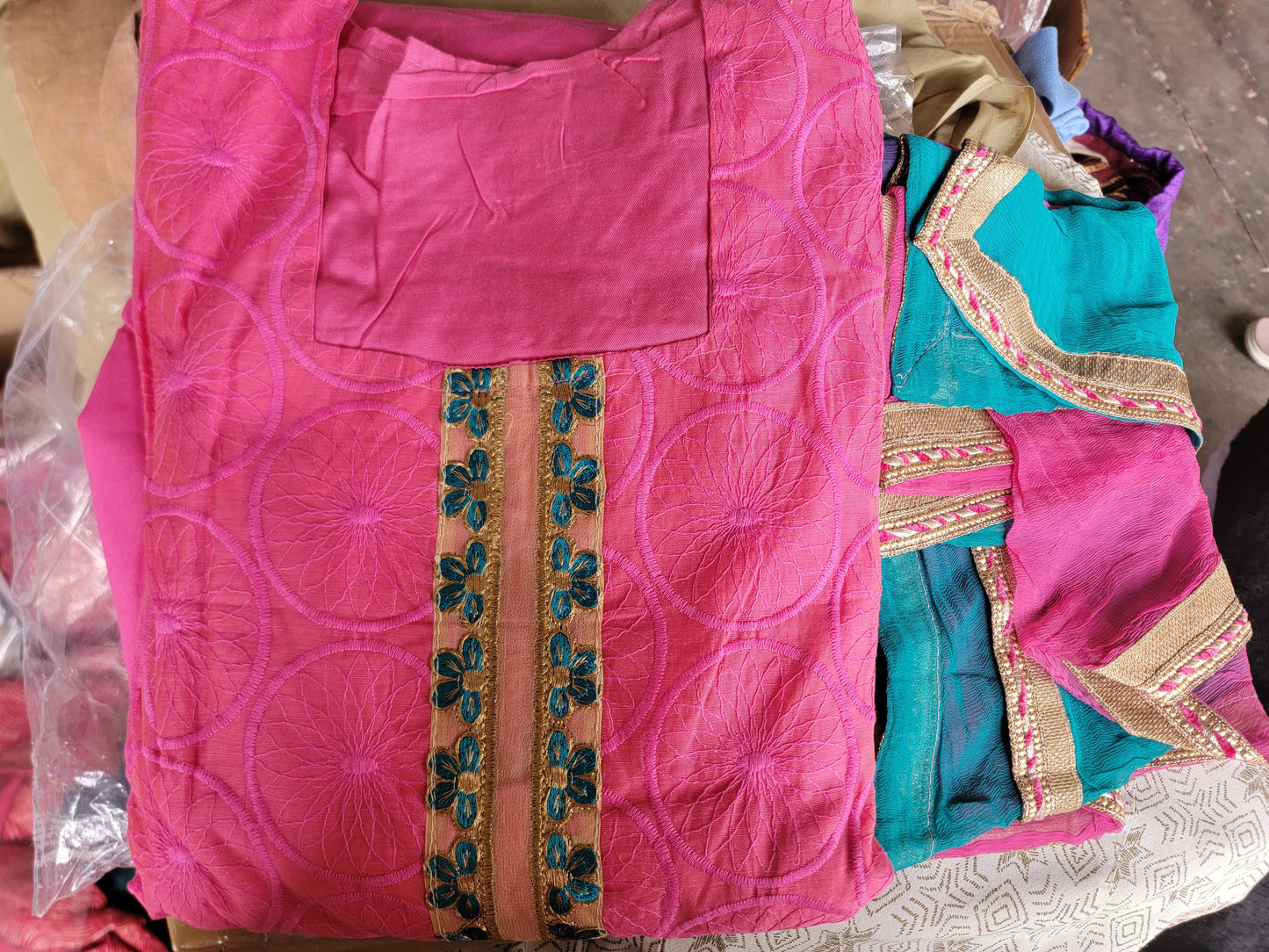 Pink Cotton Embroidered Salwar kameez plus Chest 52