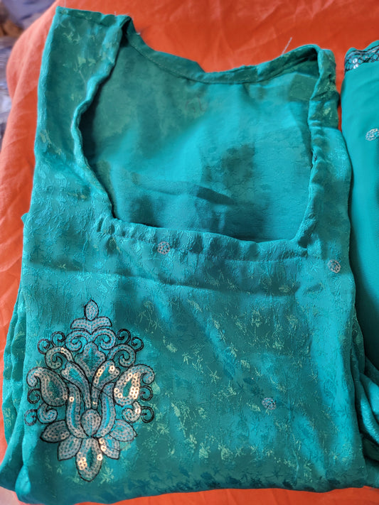 Blue Crepe Embroidered Salwar kameez plus Chest 54