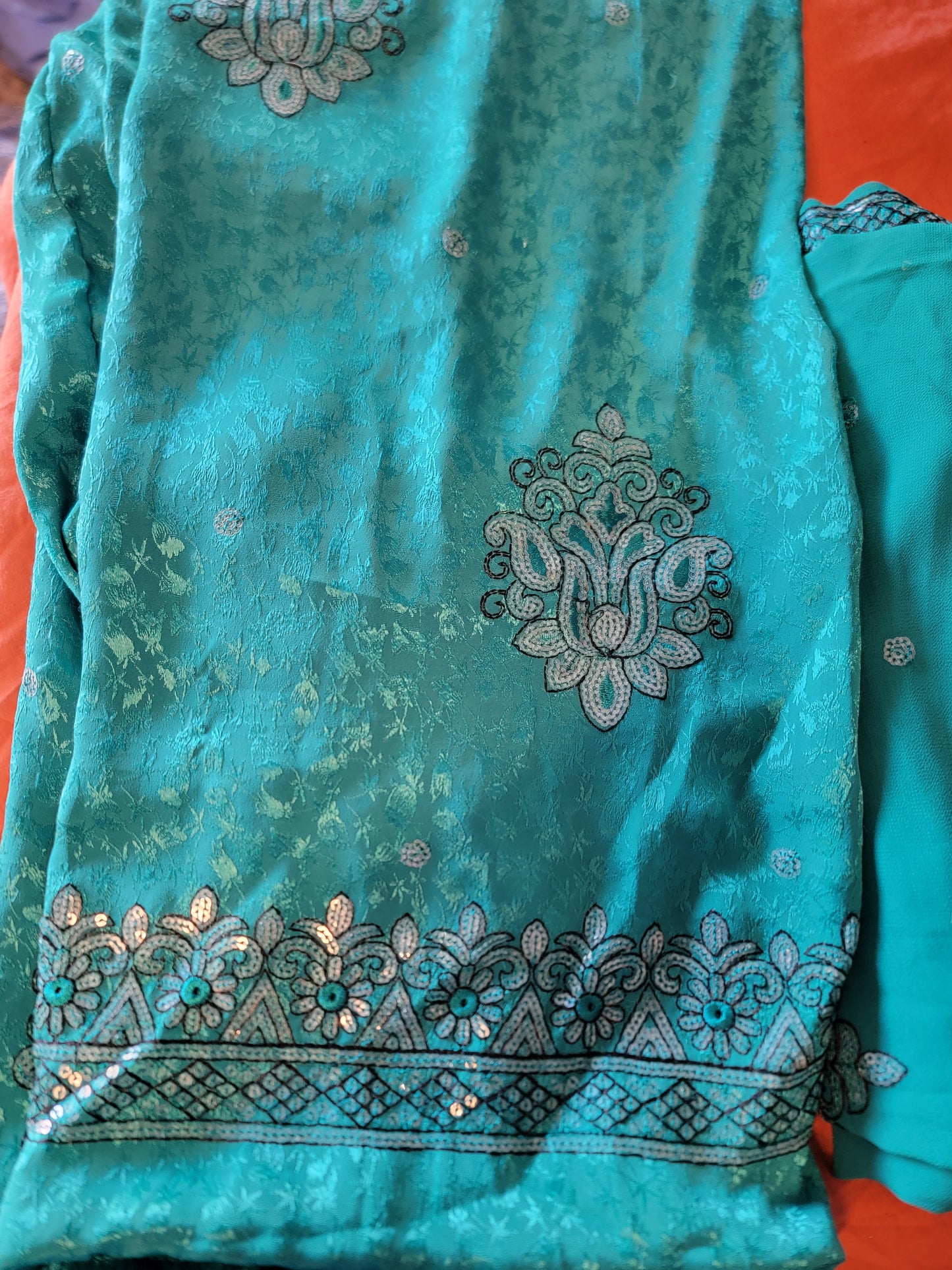 Blue Crepe Embroidered Salwar kameez plus Chest 54