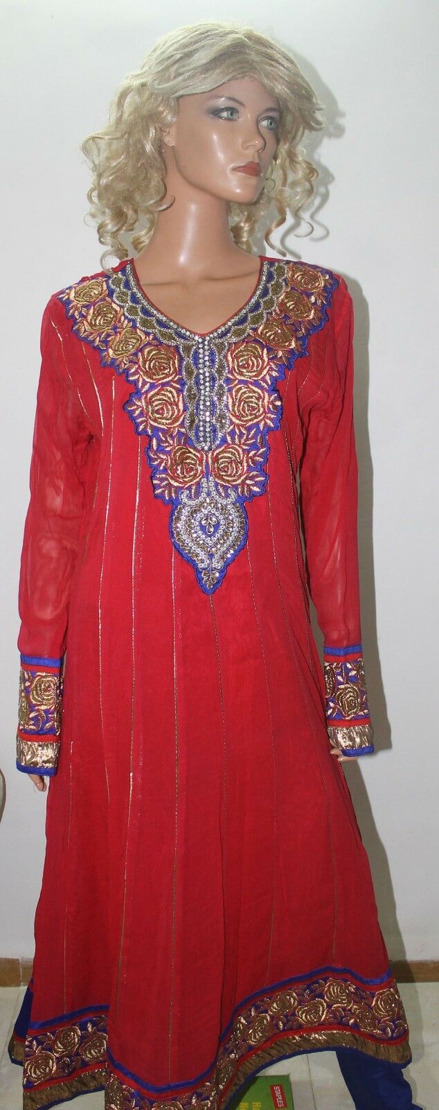 Red Long Anarkali Dress Salwar kameez Dress Chest Size 40