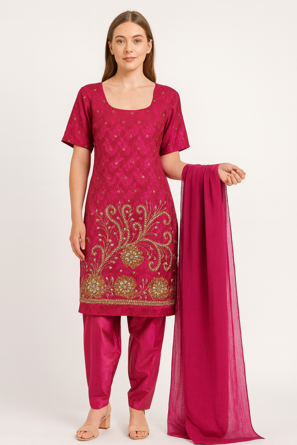 Pink salwar kameez Dupatta set plus chest size 52