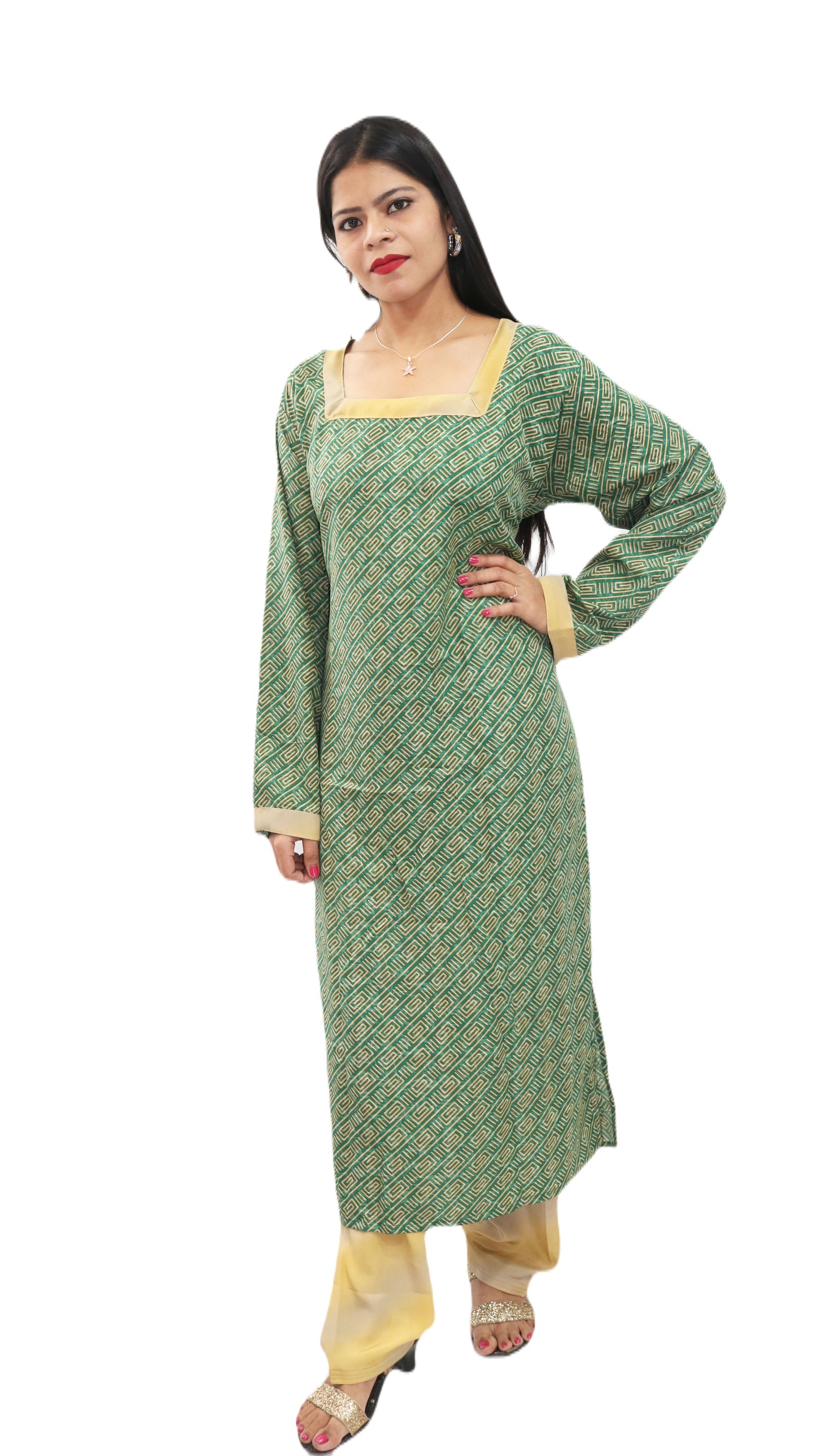 Green Printed Crepe Dress Salwar kameez Dress Plus Chest Size 48