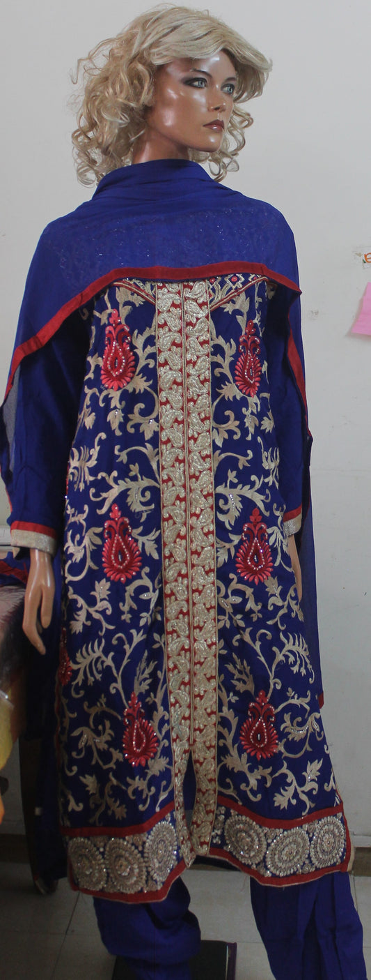 Blue Embroidered Salwar kameez Dress Plus  Chest size 52 Indian Wedding Party wear