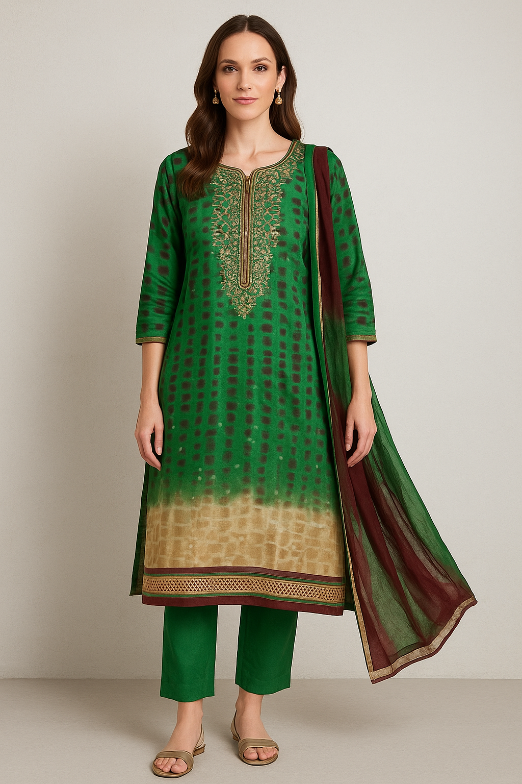 Green salwar kameez Dupatta chest size 42