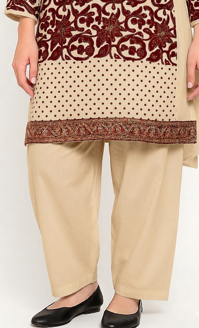 Beige Crepe Salwar Bottoms – Classic Drawstring Waist (Sizes XS to 8XL)