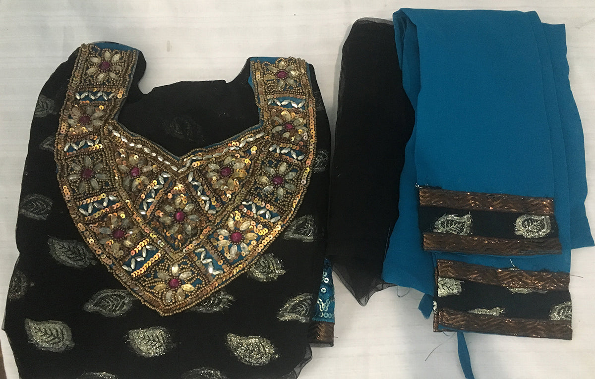 Black Beaded Girls anarkali Churidar Beaded chest size 28 3 pieces