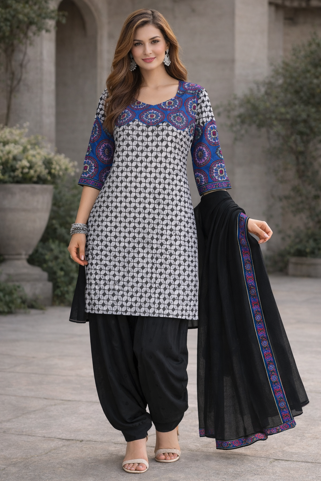 Blue Cotton salwar kameez Plus Size 52