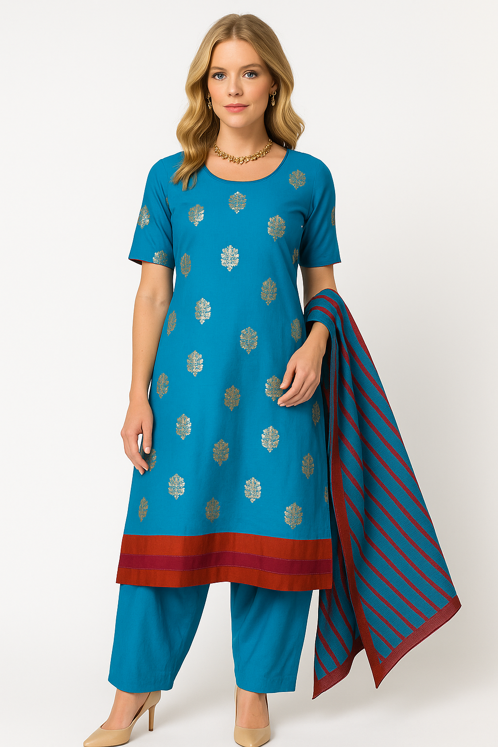 Blue salwar kameez Dupatta set plus chest Size 52
