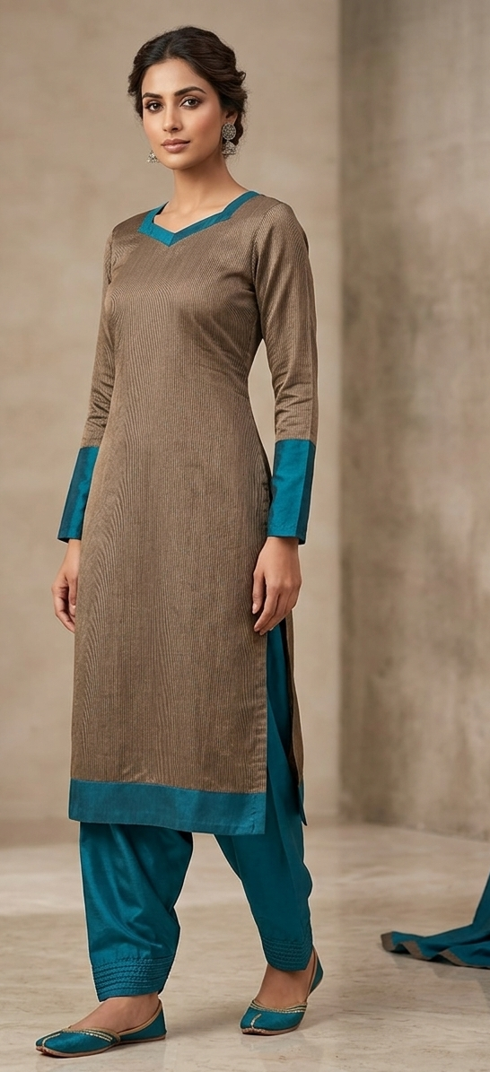 Taupe-Brown Teal Blue Salwar kameez dress plus chest size 48 Long sleeves