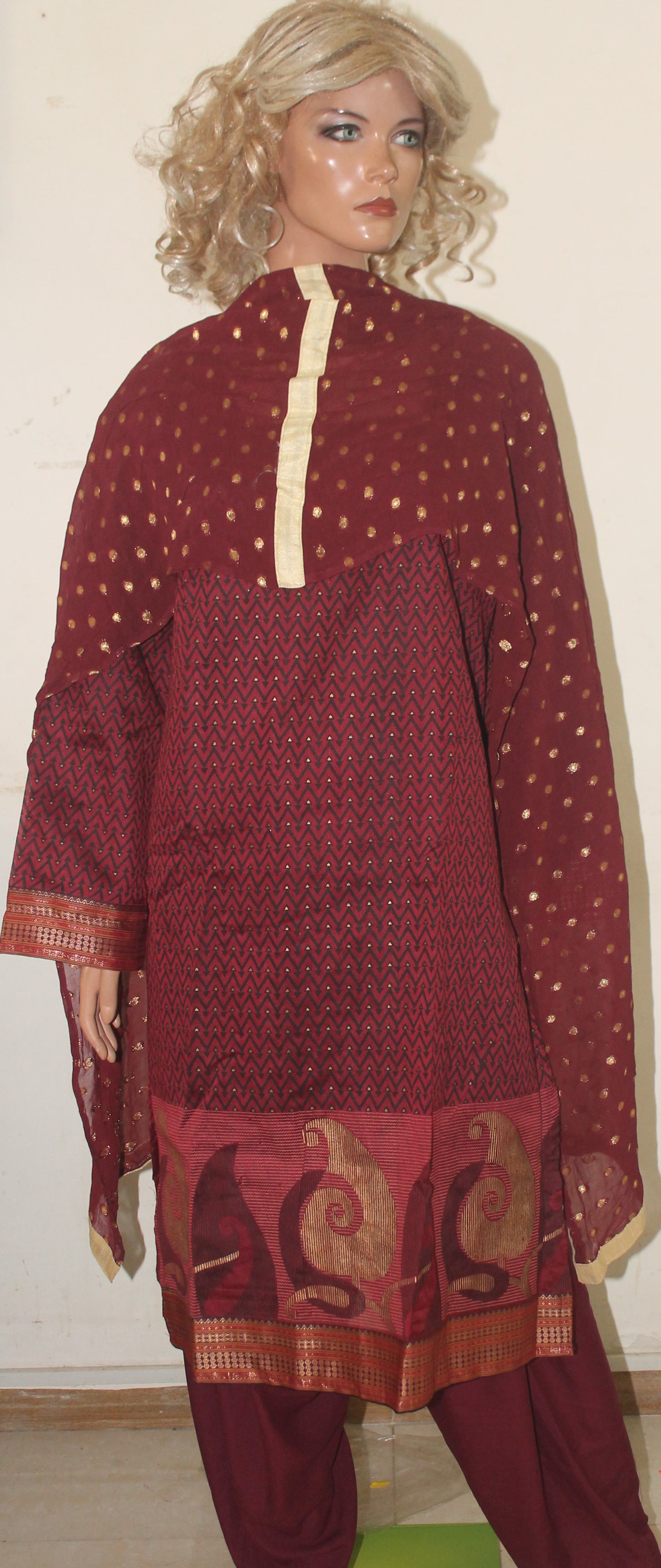 Burgundy Cotton Salwar kameez plus Chest 52