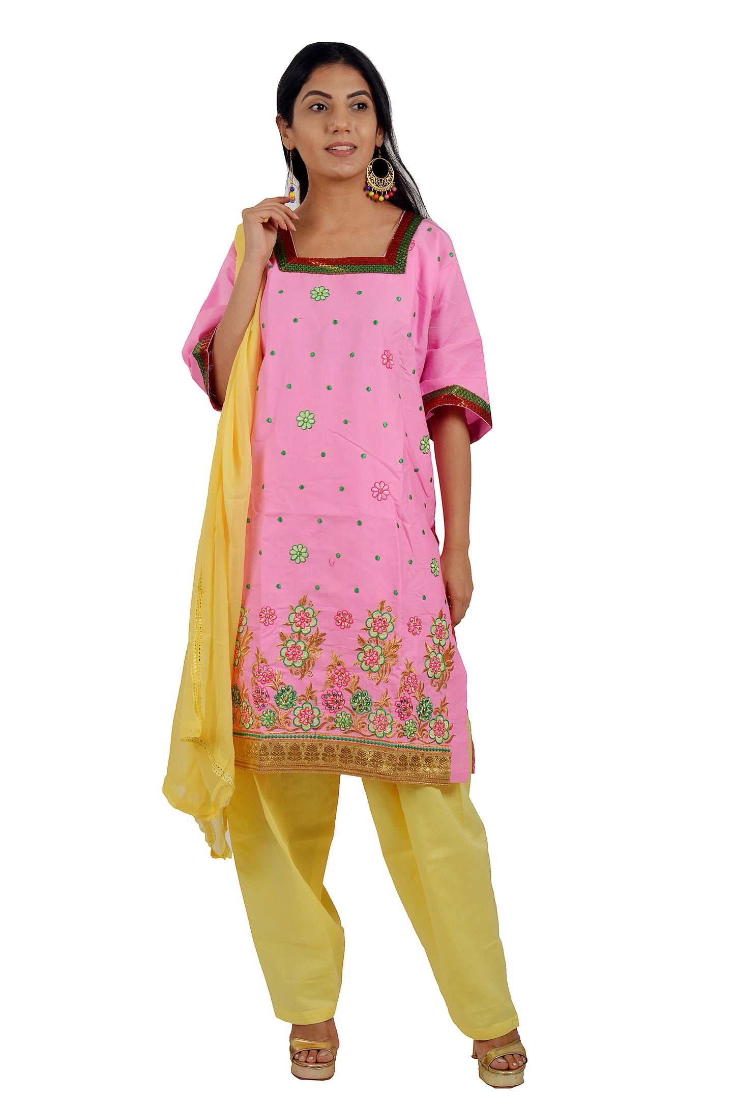 Pink Cotton Embroidered Salwar kameez dress Size 40 Medium