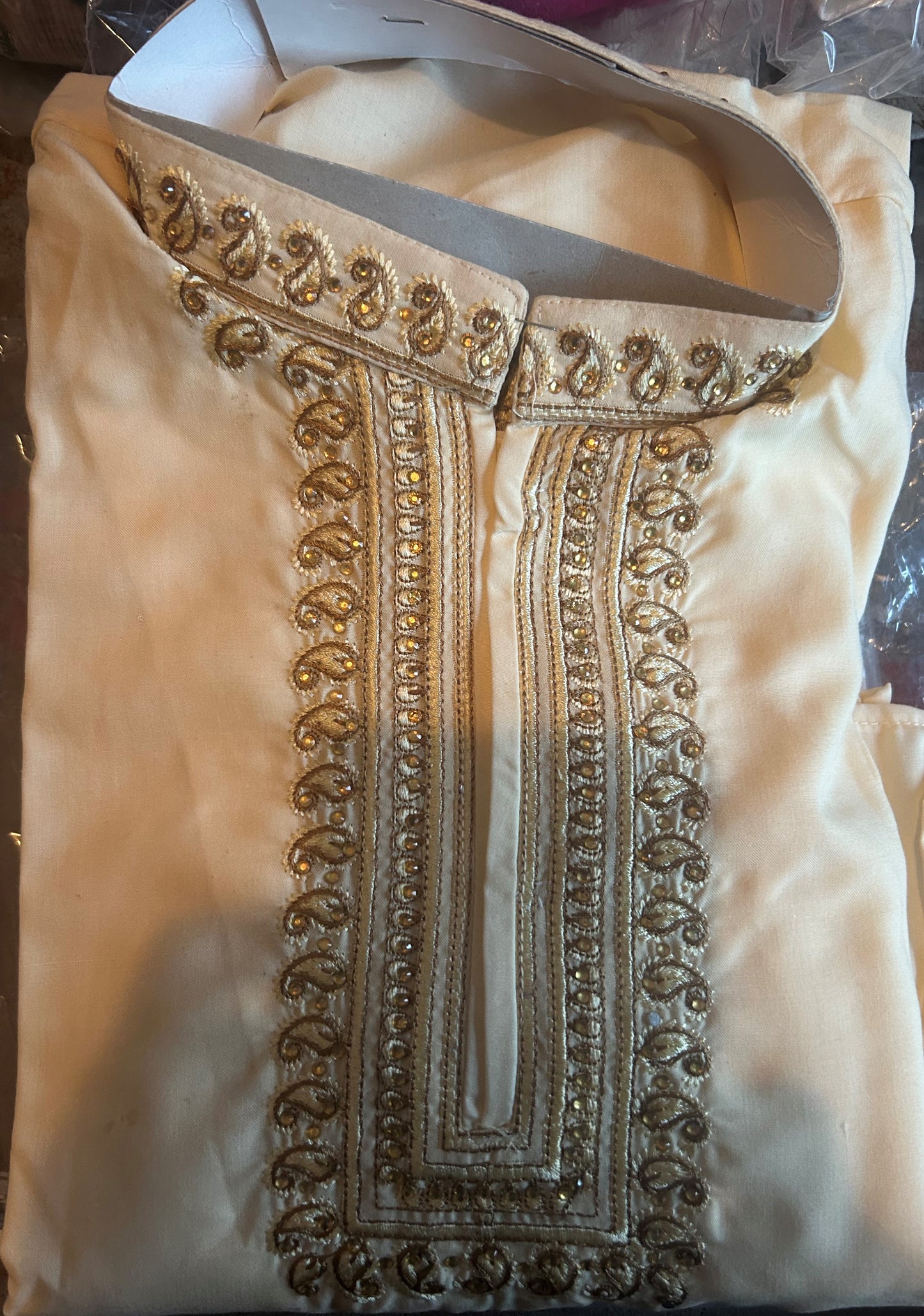 Cream Embroidered Boys Kurta Pajama Set Age 12