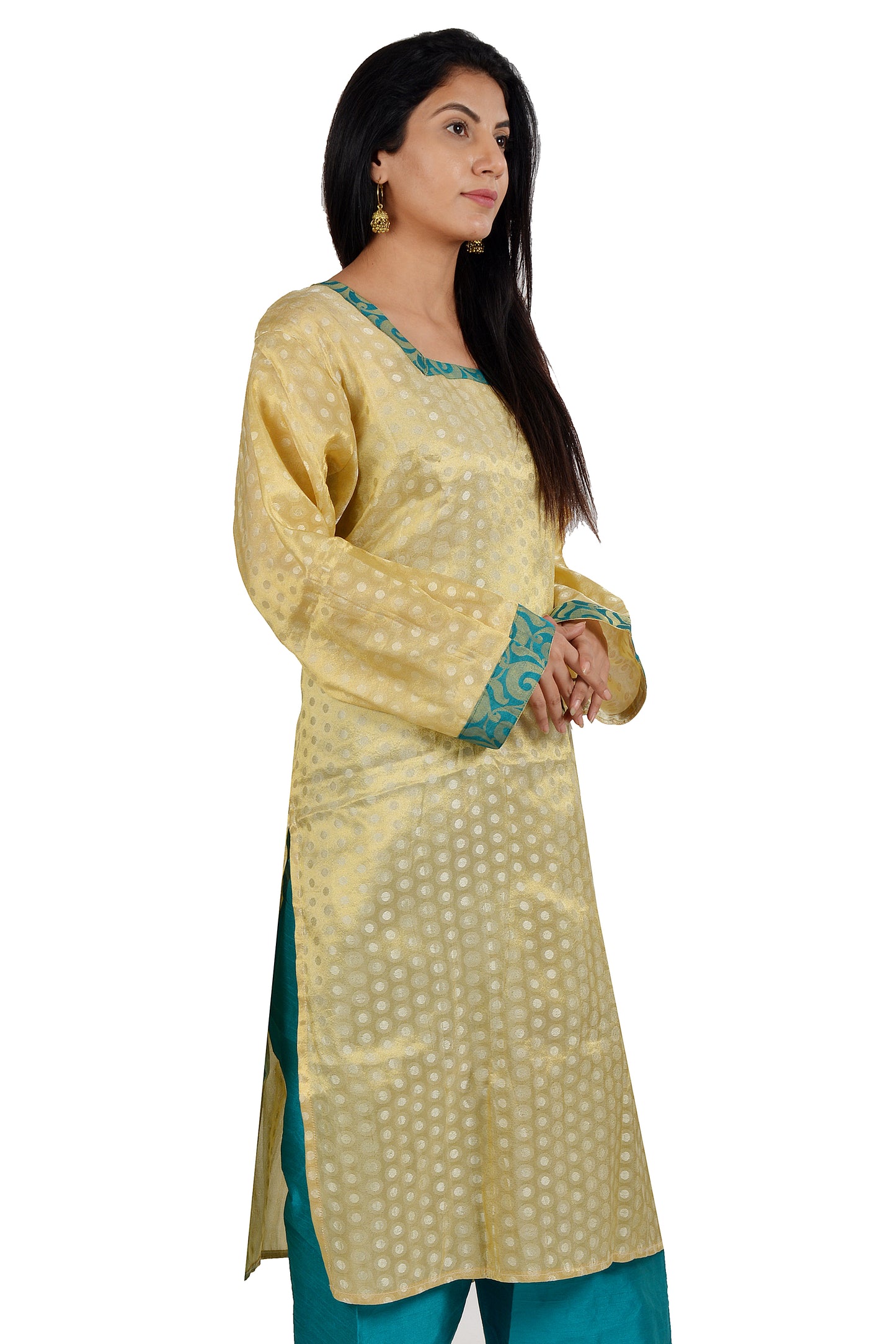 Gold salwar kameez Dress plus Chest size 48 Long sleeves Indian Wedding Party Wear