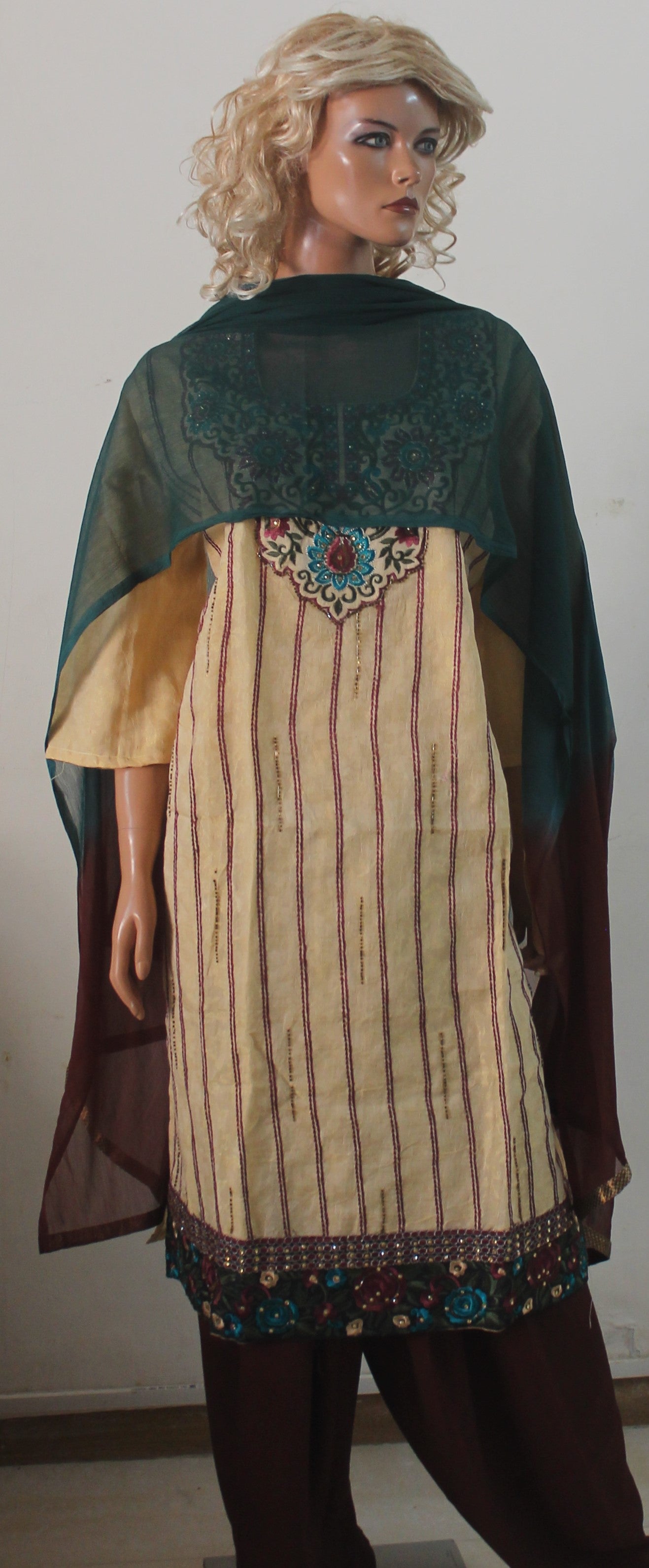 Beige Embroidered Salwar kameez plus Chest 52