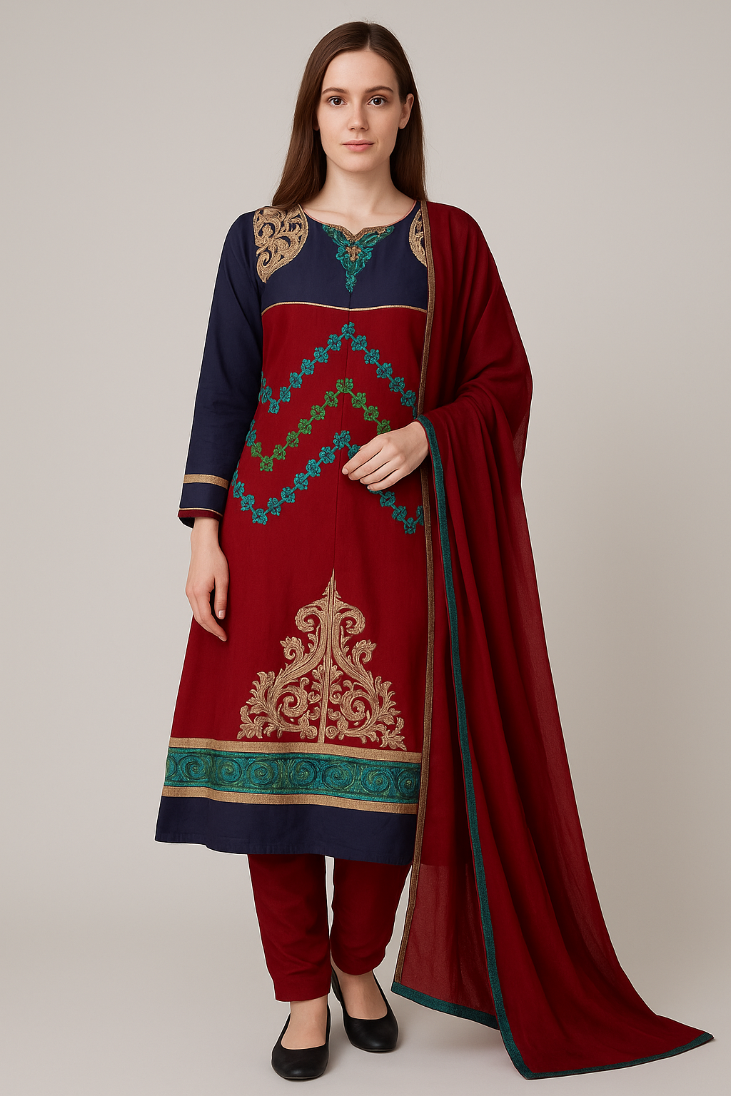 Embroidered salwar kameez Dupatta set plus size 50