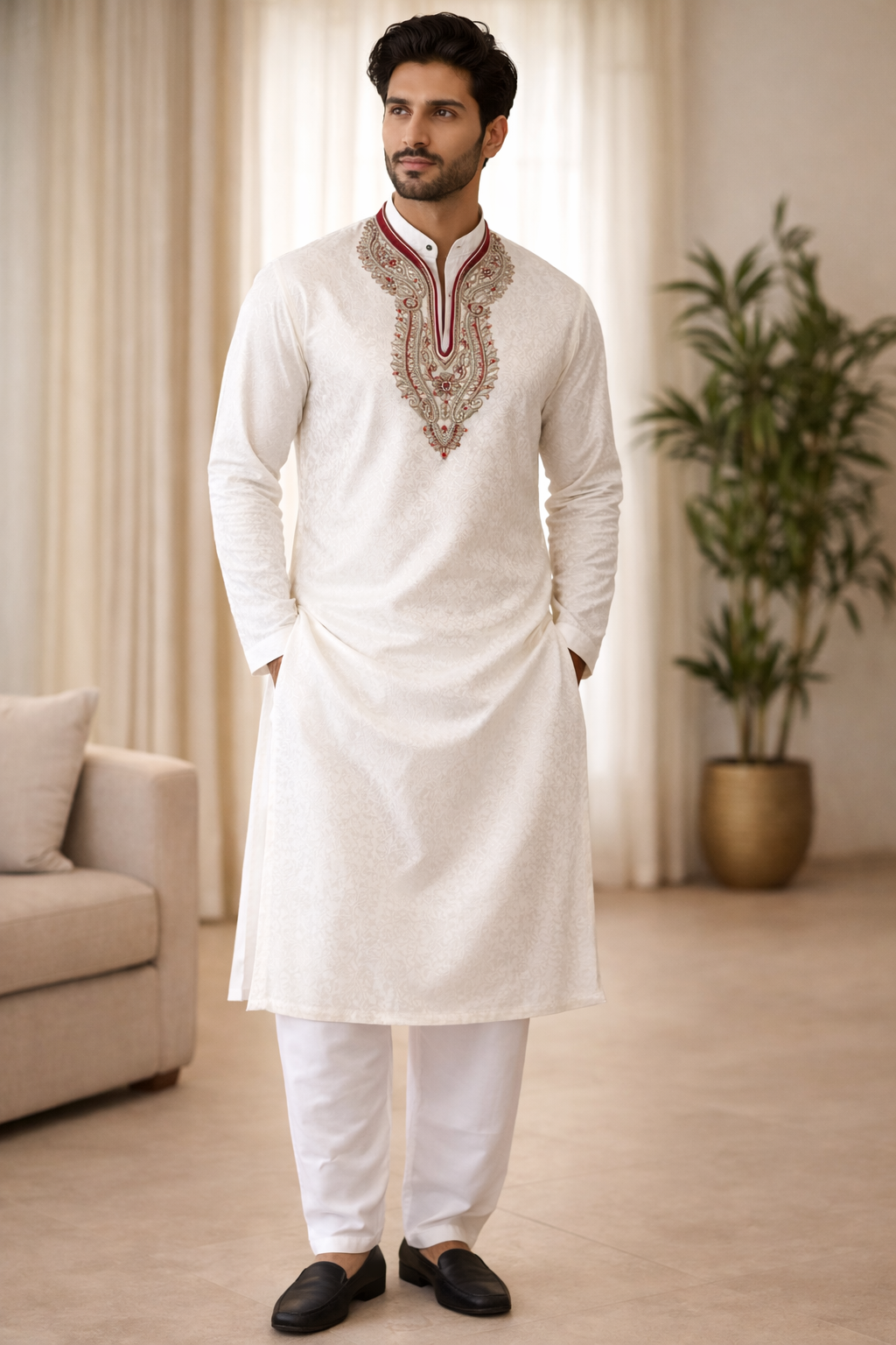 White Men Kurta Pajama set Indian Wedding Bollywood Party Dress plus Size 6XL