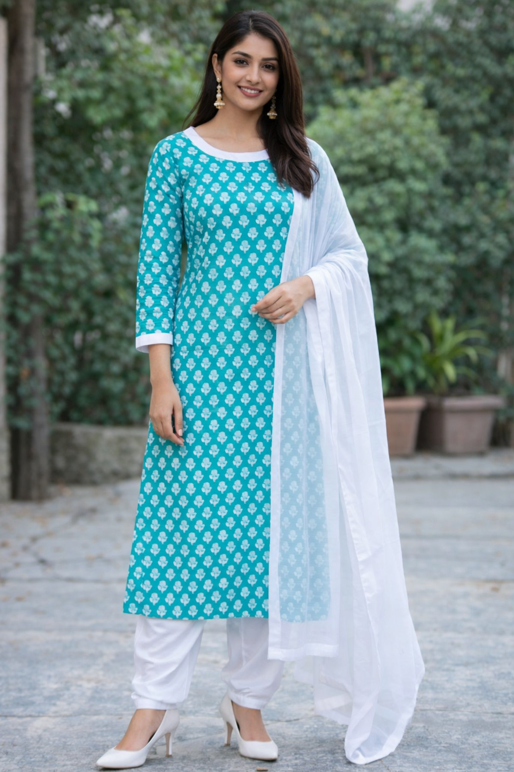 Blue cotton salwar kameez Dupatta Plus chest size 48
