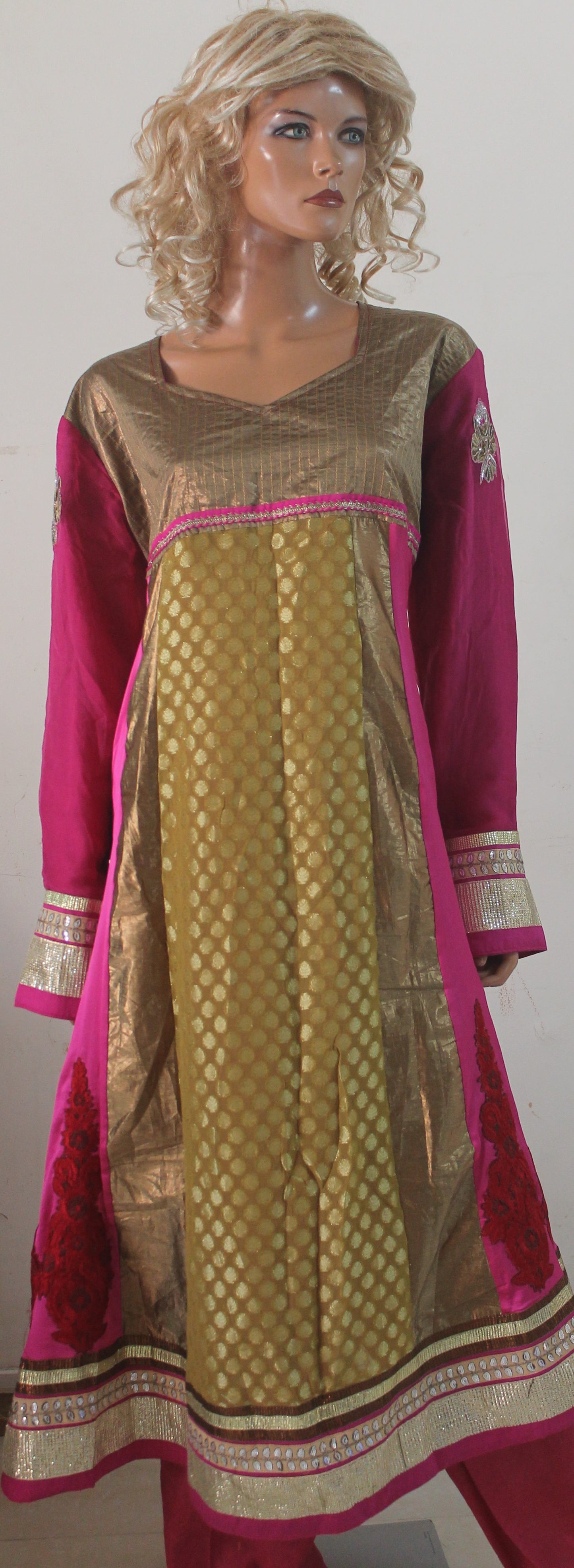 Gold Salwar kameez Dress Anarkali Plus Chest size 56 Indian wedding party wear