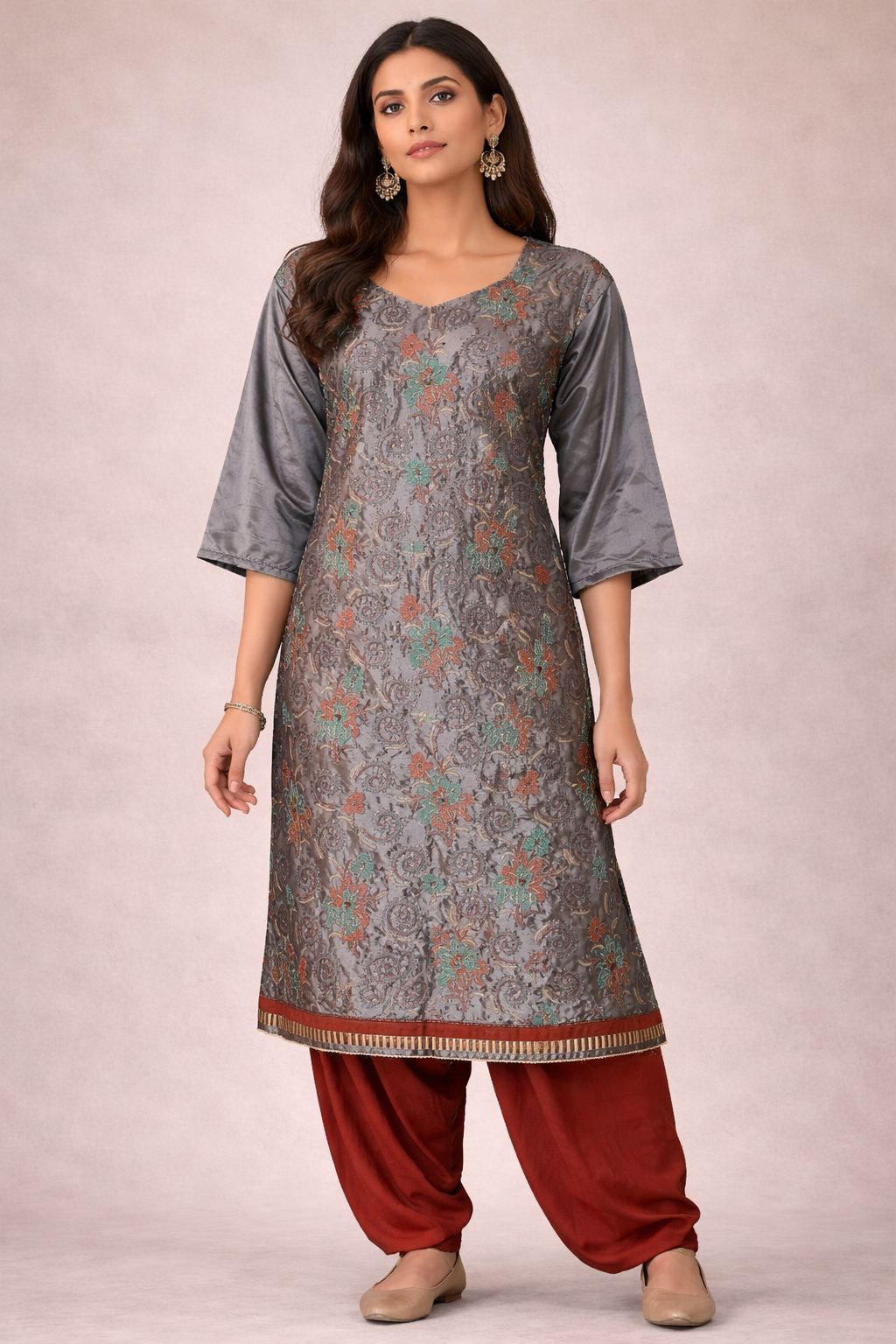 Gray Embroidered salwar kameez Dupatta chest size 46 Xlarge
