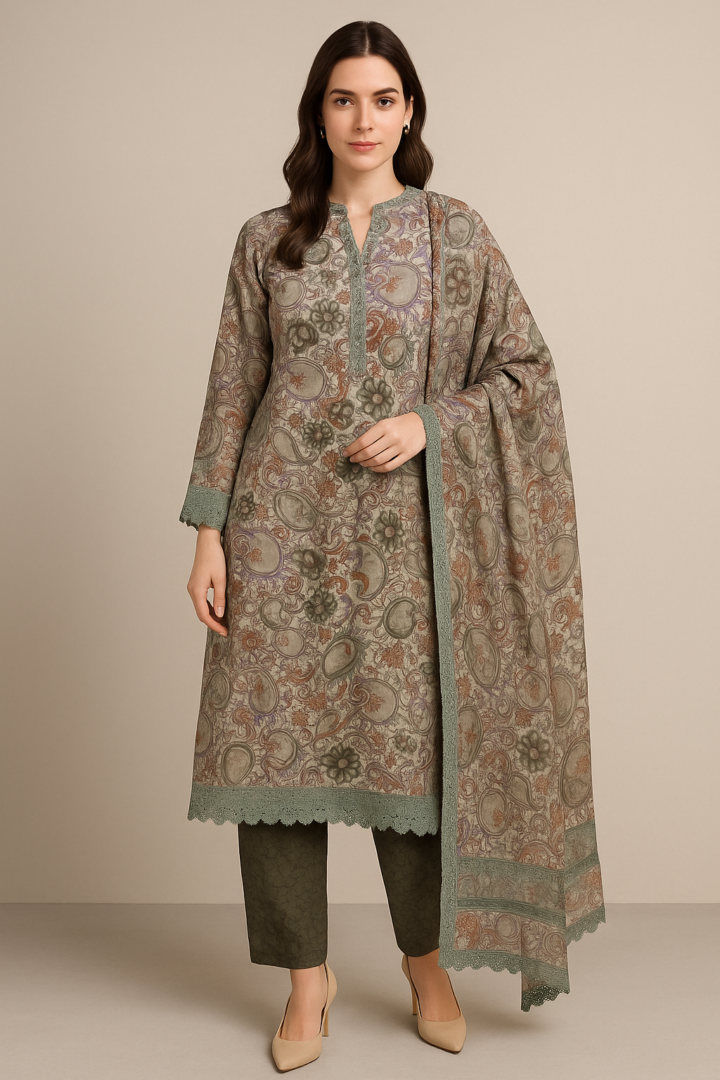 Gray salwar kameez Dupatta set plus chest size 52