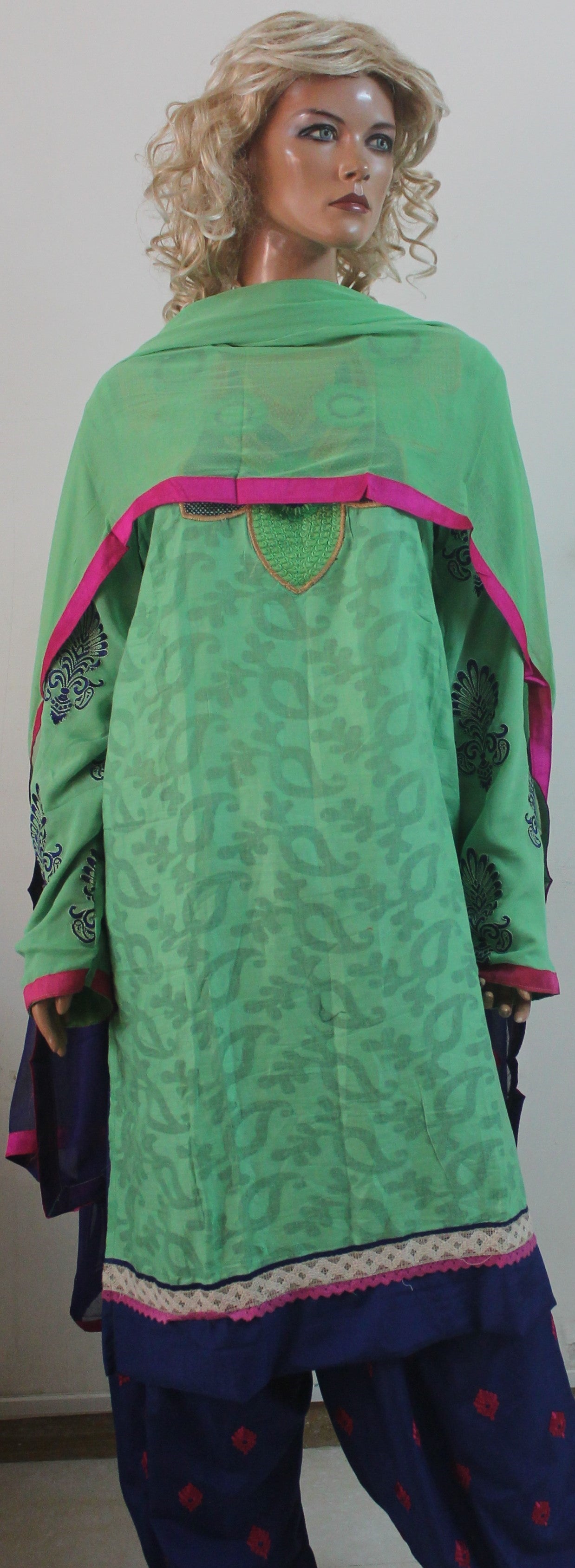 Green  Cotton Embroidered Salwar kameez  plus Chest 52