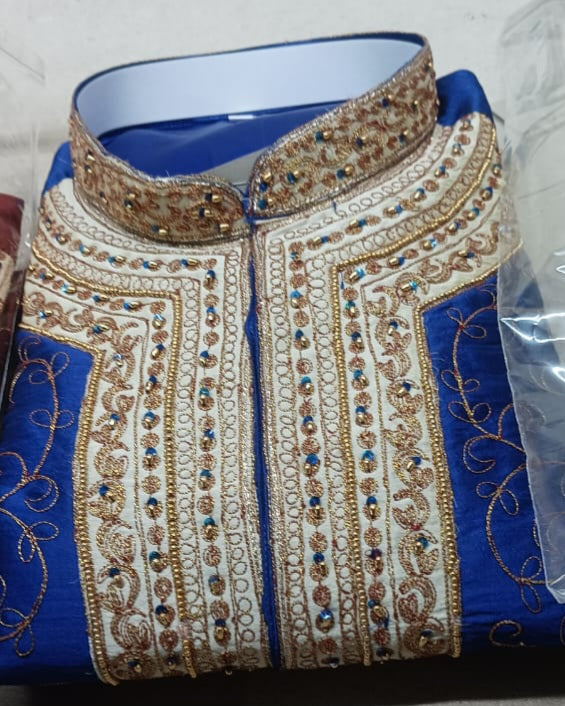 Royal Blue Men Sherwani Kurta Shawl Set Bollywood Indian Wedding Party Wear