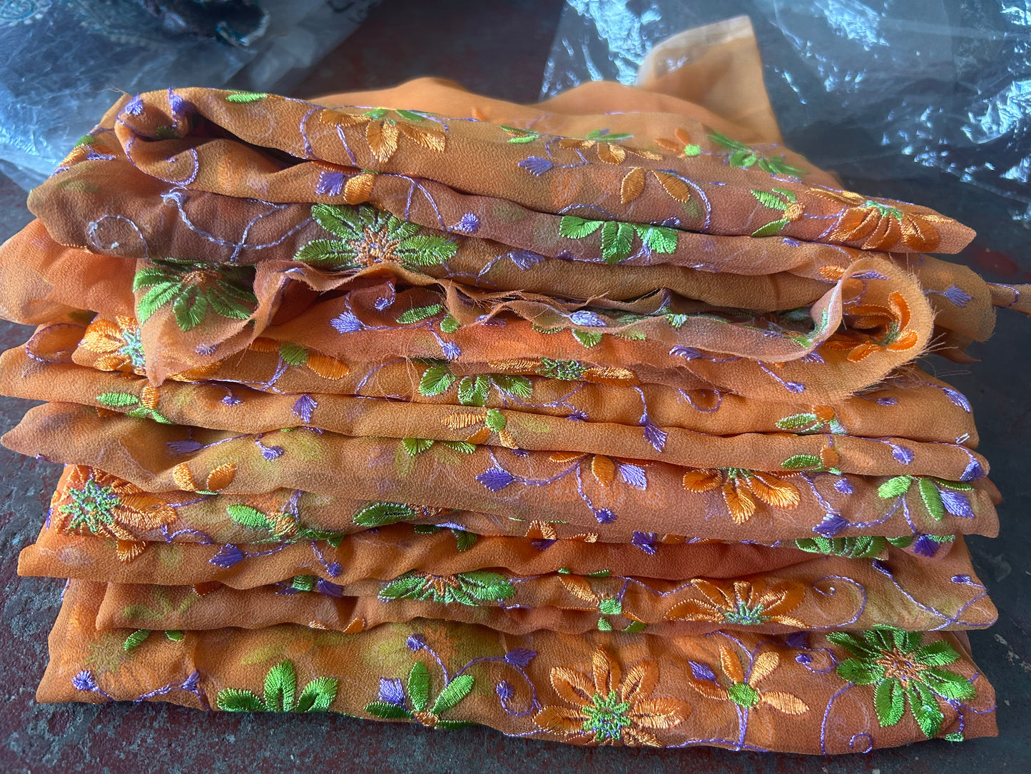 Set of 10 small embroidered pieces art craft stitching