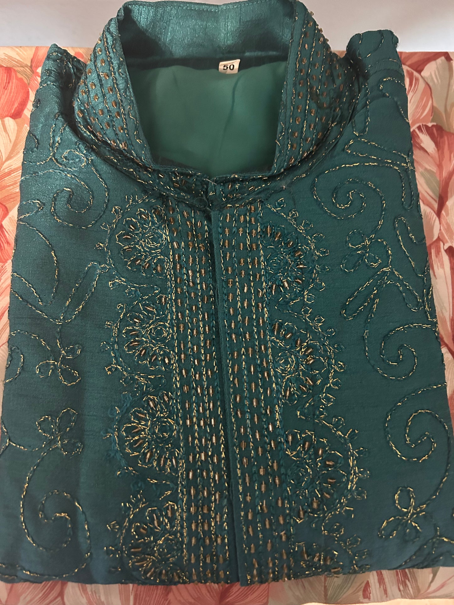 Green Men Sherwani Set Indian wedding party wear plus Size 3XL