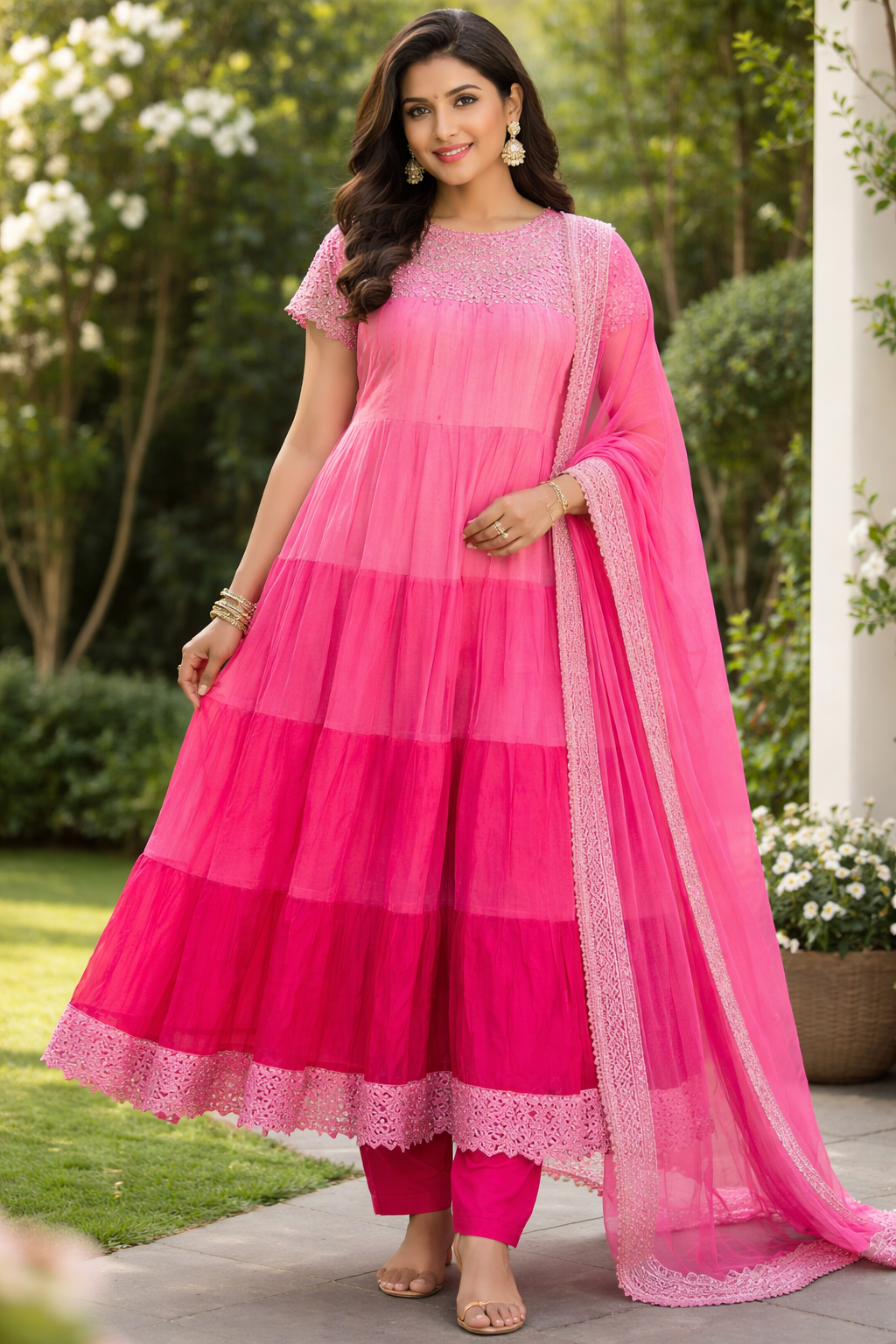 Pink salwar kameez dress chest size 42 Medium Gown Anarkali Indian wedding party wear Dress