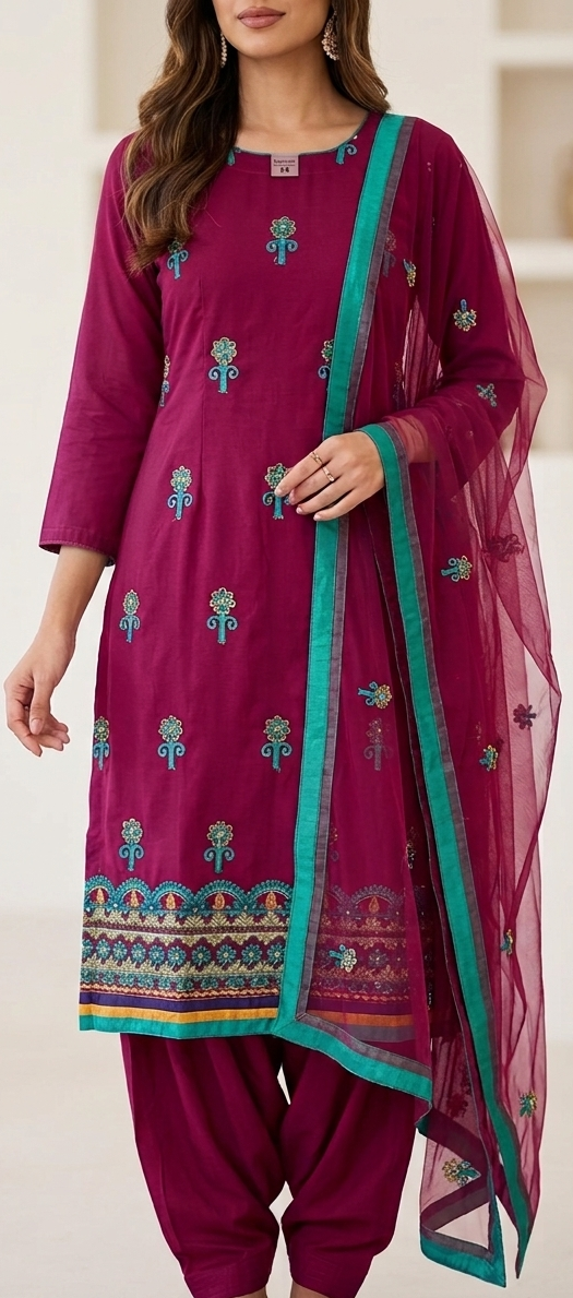Purple Embroidered Salwar kameez Dress Plus chest size 50